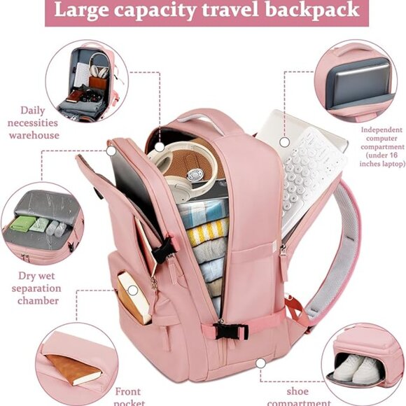 New! Last! Travel laptop Backpack For Men & Women, Carry On Backpack BLACK - Picture 6 of 8